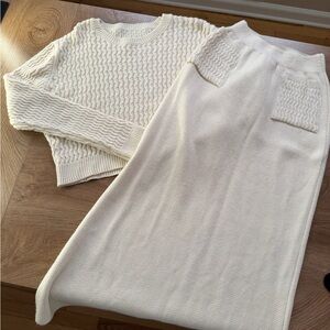 Cream Knit Sweater and Maxi Skirt Set